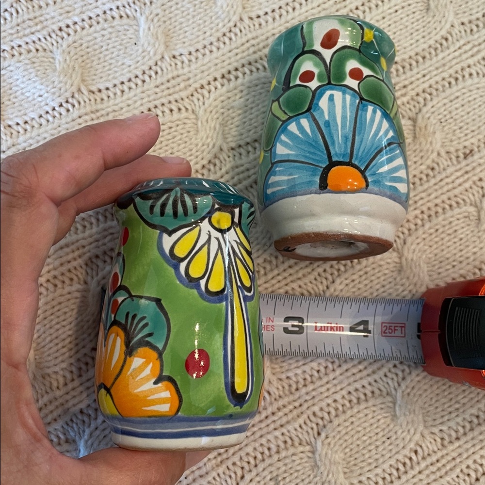 Talavera pottery salt pepper shakers colorful ceramic Mexico handcrafted blues - Picture 8 of 11